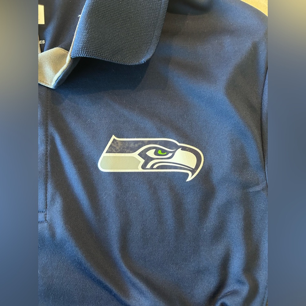 Seattle Seahawks Navy Polo Shirt with grey sides - Picture 7 of 7